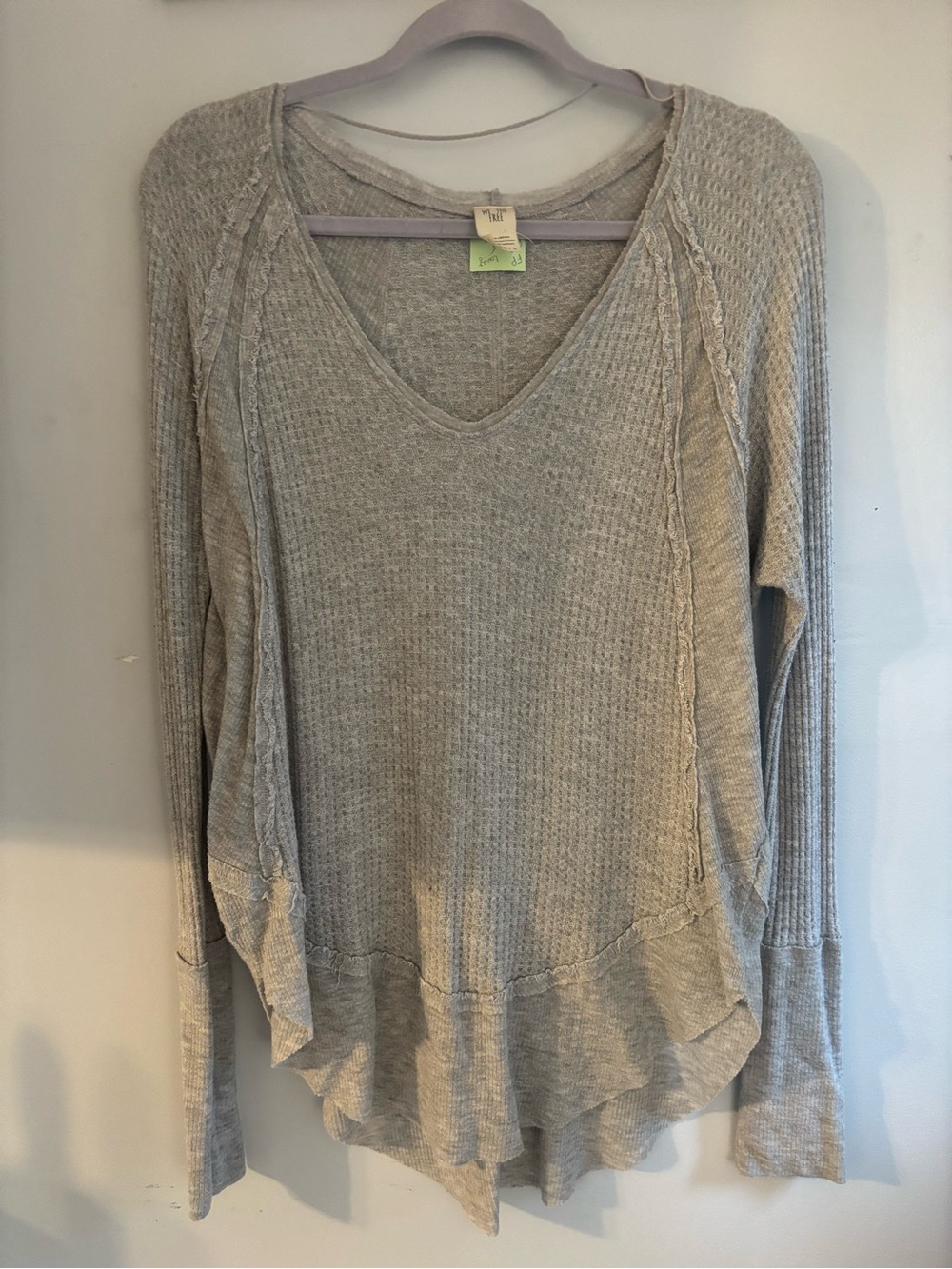 We The Free Beige Waffle Knit V-Neck Sweater